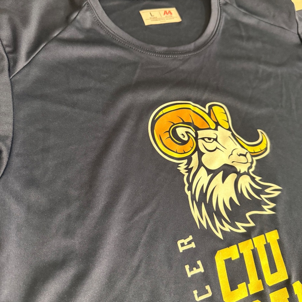 A4 CIU Rams Soccer Athletic T-Shirt Navy Blue Women Large Performance Tee